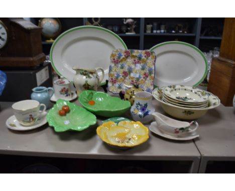 A Grimwades Royal Winton Ivory square dish, Carlton Ware lettuce and other dishes, a honeycomb lidded honey pot, and other ce