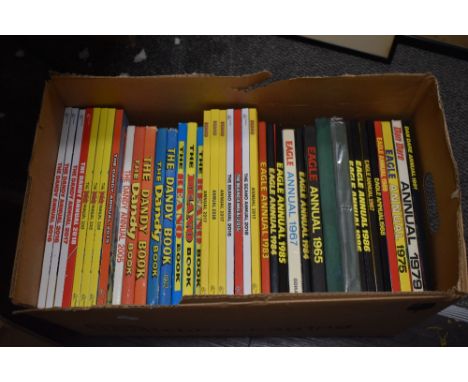 A collection of vintage boy's annuals, to include Eagle annuals from the 1980s, 21st Century Beano annuals, 1970s Dandy annua