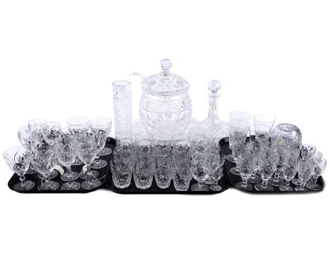 A large selection of cut-glass, makers including Webb and Corbet, including: a punchbowl and cover of large proportion, with 