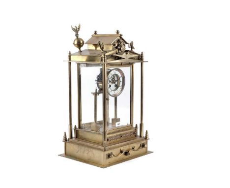 S Marti &amp; Cie: a large and impressive French gilt four-glass mantel clock, of architectural form, with enamelled Roman di