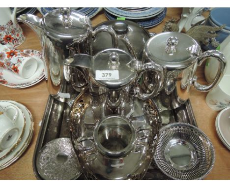 A plated part dinner coffee tea service by Walker and Hall including trays coasters etc