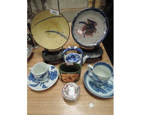 A Moorcroft trinket holder and similar stone ware plates etc