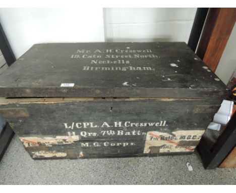 A vintage military bedding box trunk from the 7th Batallion Machine Gun Corps
