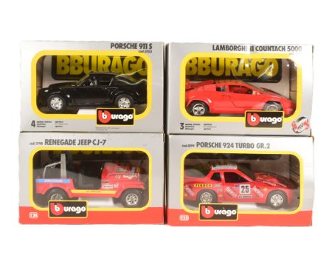Diecast - a collection of 4x Burago 1/24 and 1/25 scale boxed diecast models to include; Porsche 911 S, Porsche 924 Turbo GR.