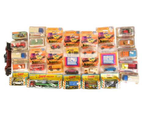 Diecast - a collection of vintage small scale diecast models comprising carded Matchbox 75 examples, boxed Superfast, Majoret
