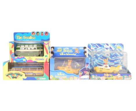 Diecast - a collection of x4 Corgi diecast models of The Beatles interest comprising; Magical Mystery Tour Bedford Val Panora