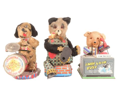 Tinplate Toys - a collection of x3 vintage Japanese tinplate battery operated Toys comprising a shoe shine Panda bear, Cragst