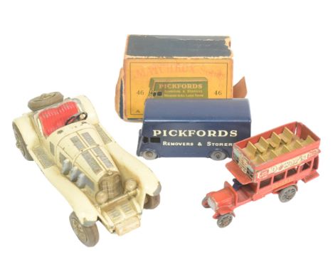 Diecast - A collection of 3x diecast model cars to include a West German made Schuco Clockwork Micro Racer Mercedes SSK model