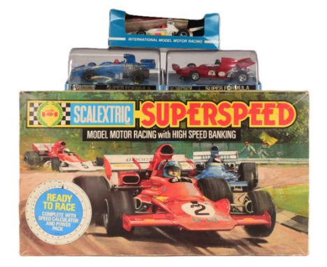 Scalextric - an original vintage 1970s Scalextric Super Speed. The set containing two original cars with track, controllers, 