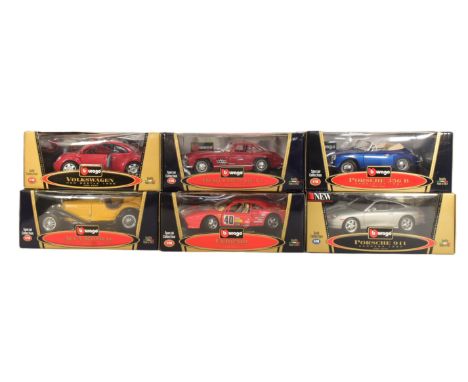 Diecast - a collection of Burago 1/18 scale boxed diecast model cars to include; Porsche 356 B Cabriolet, Ferrari GTO, Alfa R
