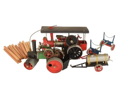 Live Steam - a collection of vintage live steam models comprising a Mamod steam roller, West German made Smokey Joe, limber w