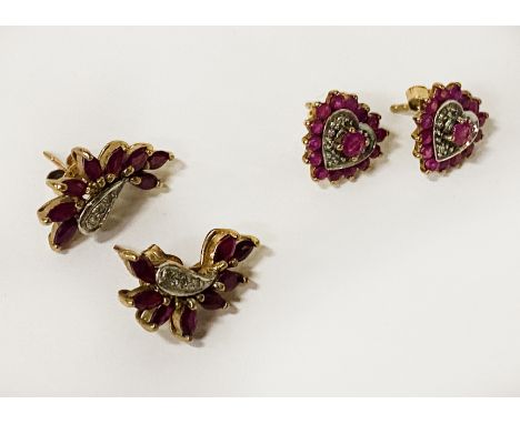 TWO PAIRS OF RUBY &amp; DIAMOND EARRINGS IN GOLD