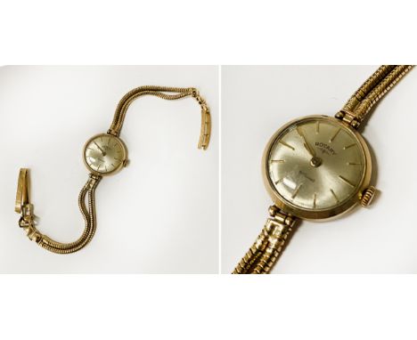 9CT GOLD ROTARY LADIES COCKTAIL WATCH WITH 9CT GOLD STRAP - ORIGINAL RECEIPT