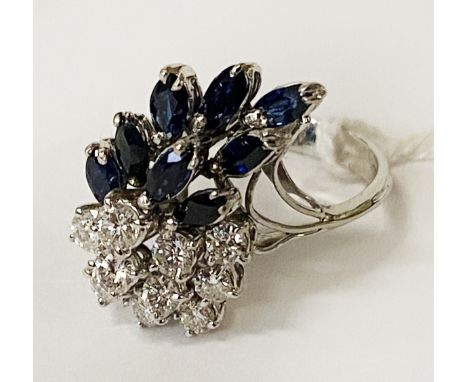 18K WHITE GOLD DIAMOND &amp; SAPPHIRE RING - SIZE M