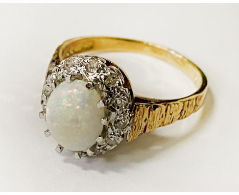 18CT GOLD OPAL &amp; DIAMOND RING 4.7 GRAMS APPROX SIZE O