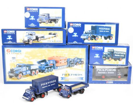 Eight Corgi Classics diecast model Pickfords Removals vehicles to include Diamond T Ballast with 24 Wheel Girder Trailer 5520