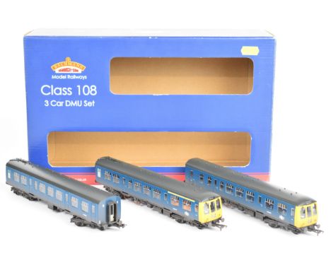Bachmann Branch-Line 00 gauge Class 108 3&nbsp; Car DMU Set BR blue weathered, 32-921A, in original box.