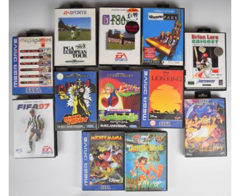 Twelve Sega Mega Drive games comprising Mickey Mania, Aladdin, The Jungle Book, The Lion King, Lemmings, Brian Lara Cricket, 