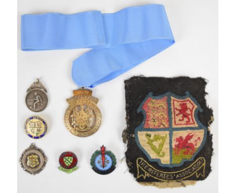 [Local Interest] Stroud &amp; Dist(rict) Football League enamel pin badge, Wotton &amp; District League 1923-4 and a football