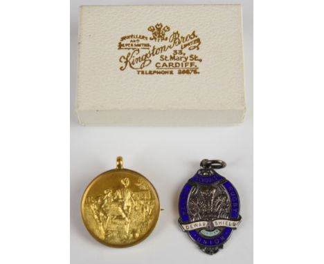 A 9ct gold (Birmingham 1920) Welsh Cardiff Ex Schoolboys League winner's medal 1920-21 with pin fastening and hanging loop, p