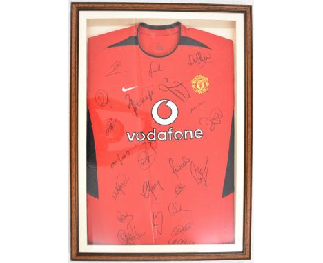 Manchester United F.C. replica football shirt 2003 signed by twenty two players and including autographs by Rio Ferdinand, Mi