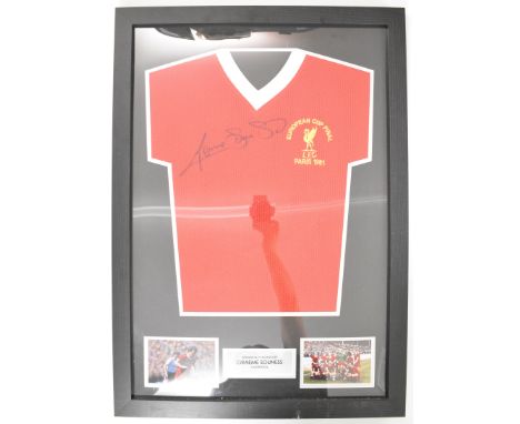 Graeme Souness framed Liverpool montage comprising signed replica shirt front displaying European Cup Final Paris 1981 with b
