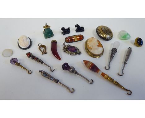 Collectables: to include Victorian button hooks and various piquetworked and hardstone brooches