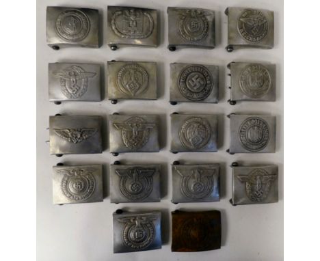 Assorted collection of nineteen German Nazi metal belt buckles, bearing impressed emblems (Please Note: this lot is subject t