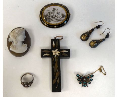 Collectables: to include a late 19thC inlaid hardwood pendant cross