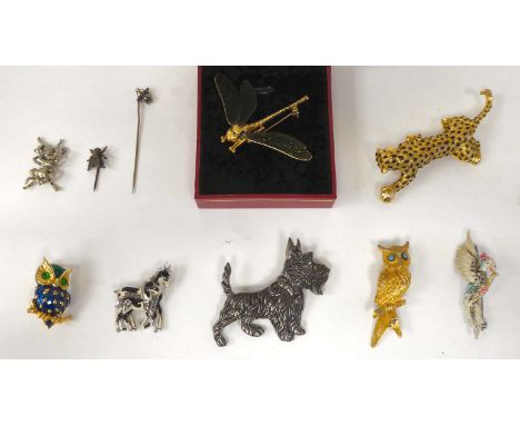 Various animal and insect brooches: to include a Jaguar; and a Scottie Dog