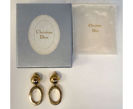 A pair of Christian Dior clip-on yellow metal, pendant earrings