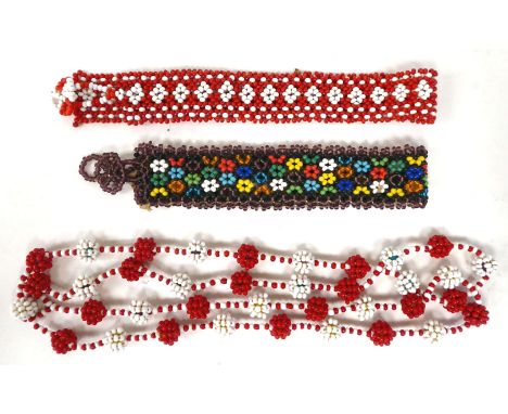 Ethnic coloured bead necklaces; and a choker