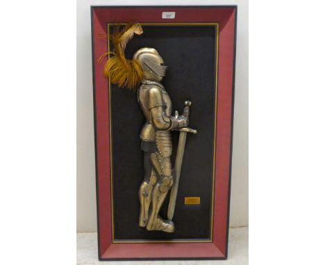 A composition three dimensional wall plaque, depicting a knight in armour&nbsp; 33"h