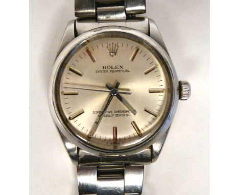 A Rolex Oyster Perpetual stainless steel cased, Superlitive Chronometer bracelet wristwatch, faced by a silvered baton dial w