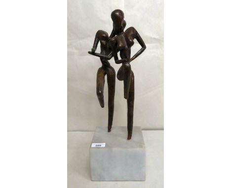 A bronze abstract sculpture, two dancing figures, on a marble plinth&nbsp; 19"h