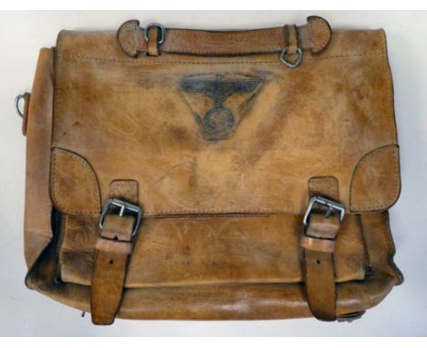 A German Third Reich era stitched, soft pigskin attaché case&nbsp; bears an impressed emblem (Please Note: this lot is subjec