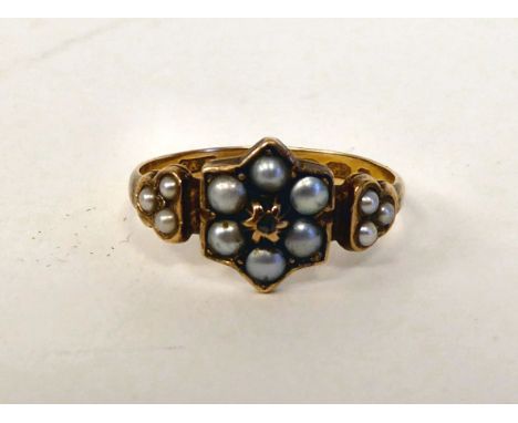 A 15ct gold pearl and diamond set ring