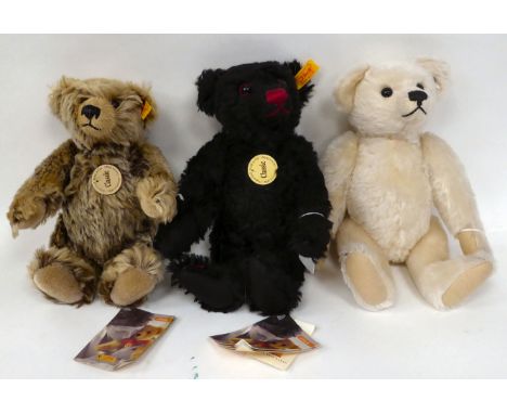 Three Steiff Classic Teddy bears, viz. one black, one blonde and one shaggy with mobile heads and limbs and stitched noses&nb