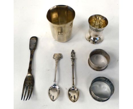 Silver coloured and white metal collectables: to include a French beaker of octagonal form