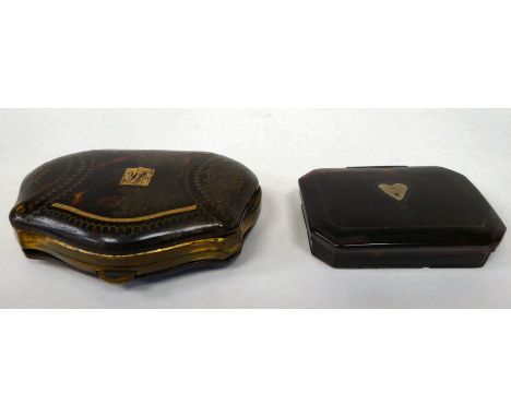 A 19thC tortoiseshell and gilt metal framed, folding purse, decorated with inlaid yellow metal ornament; and a contemporary r