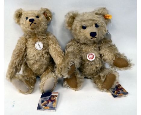 Two Steiff Classic pale blonde mohair Teddy bears with mobile heads and limbs, stitched noses and growlers&nbsp; 12" &amp; 13