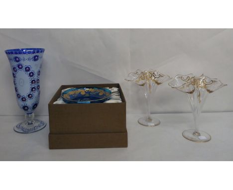 Glassware: to include a Saint Louis blue comport with gilded highlights&nbsp; 5"h boxed