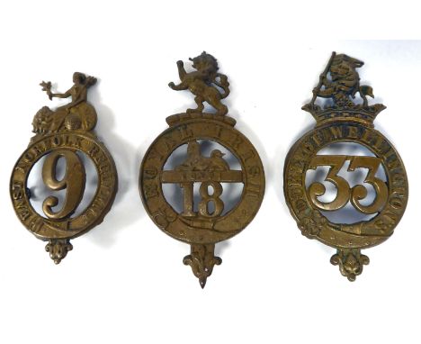 Three military cap badges, viz. 9th, 18th and 33rd Old Glengarry (Please Note: this lot is subject to the statement made in t