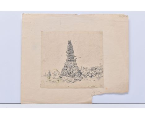 JOHN VARLEY  (1778-1842) 'EEL BASKET', a sketch depicting an wicker eel trap, signed bottom right, pencil on paper, approxima