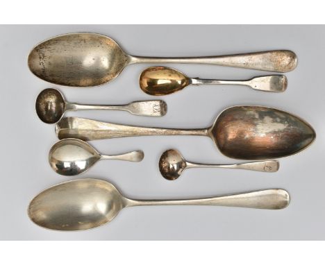 A SMALL PARCEL OF SILVER FLATWARE, comprising a George III Hanoverian pattern tablespoon, maker Benjamin Cartwright II, Londo