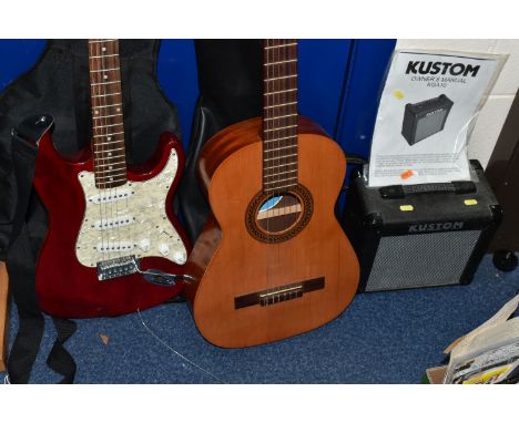 TWO GUITARS AND AN AMPILIER,  comprising a Kustom KGA10 electric guitar amplifier with owner's manual, an 'Encore' electric g