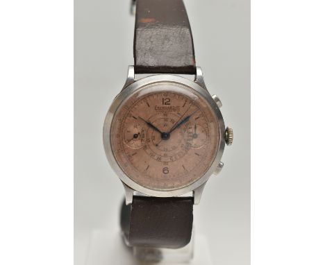 A GENTS MID 20TH CENTURY 'EBERHARD &amp; CO' WRISTWATCH, manual wind, round copper coloured dial signed 'Eberhard &amp; Co', 