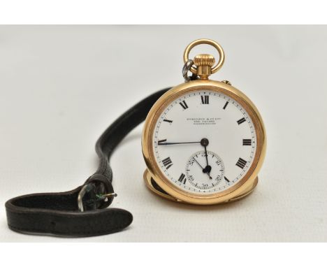 AN EARLY 20TH CENTURY, 18CT GOLD OPEN FACE POCKET WATCH, manual wind, round white dial signed 'Robinson &amp; Co Ltd, The Squ