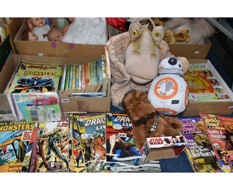 FOUR BOXES AND LOOSE TOYS, BOOKS, COMICS AND EPHEMERA, to include dolls by Nines D'onil, Bella, Amanda Jane and others includ