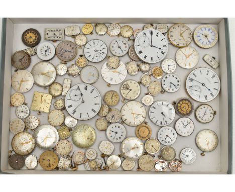 A BOX OF LOOSE WATCH MOVEMENTS, pocket watch and wristwatch movements, names to include 'Accurist, Sekonda, Vertex, Tissot' e